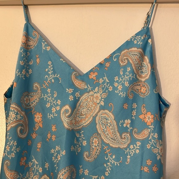 Dress Forum | Mini slip dress Paisley & ditsy floral Women size L satin sky blue - Picture 4 of 9